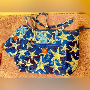 Stone Mountain Quilted Bags Blue & White Starfish Tote & Wallet  Water Resistant